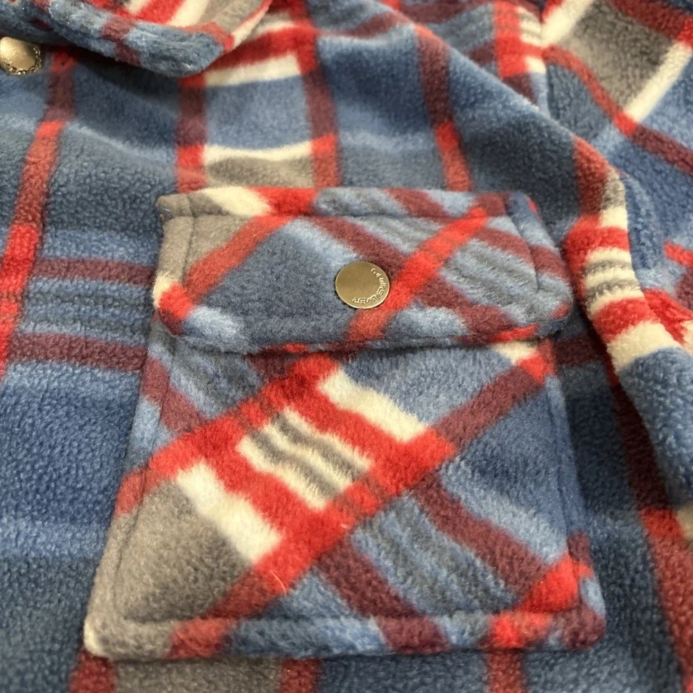 Quicksilver Flannel Shirt Youth Medium 14/16Blue Plaid Fleece Button Outdoor Top